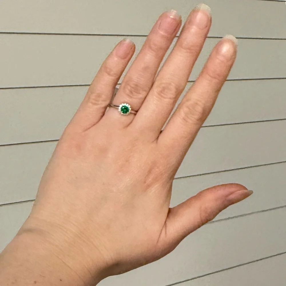 925 Emerald Moissanite Ring